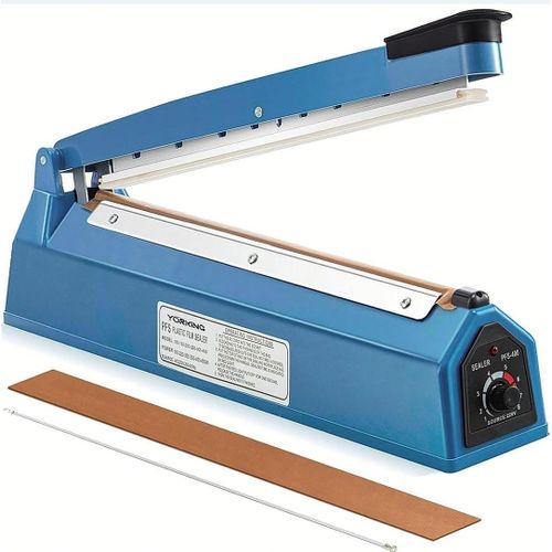 Hand-operated impulse sealer for airtight sealing of plastic pouches and bags in Uganda.